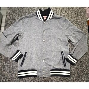 Brooklyn Cloth Kids XL Gray Varsity Bomber Jacket Fleece Snap Front Striped Trim